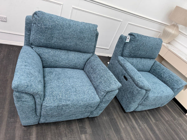 Furniture Village 2x Armchairs Power Recliner Blue Woven Fabric11