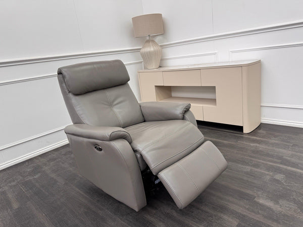 Furniture Village Rowen Grey Leather Armchair Power Recliner+Swivel+Rocking0