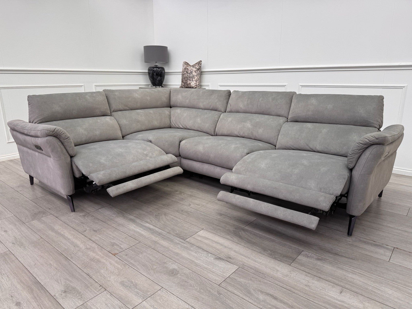 Sofology Missouri Corner Sofa In Silver Grey Fabric Power Recliner + Headrest0