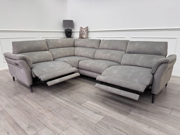 Sofology Missouri Corner Sofa In Silver Grey Fabric Power Recliner + Headrest0