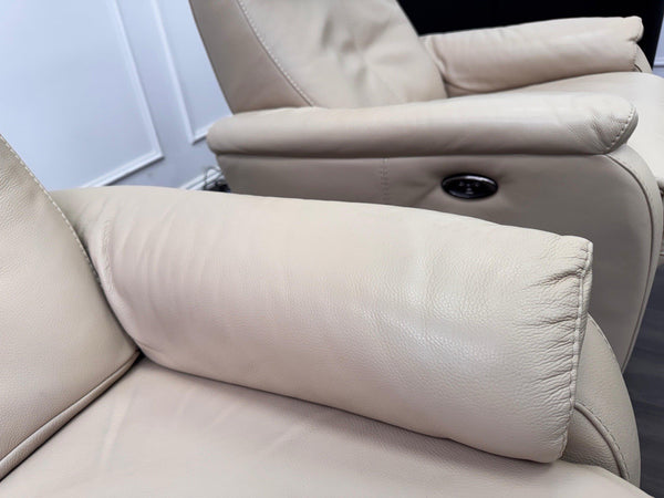 Furniture Village Rowen Beige Leather Pair Of Armchairs Power Recliner14