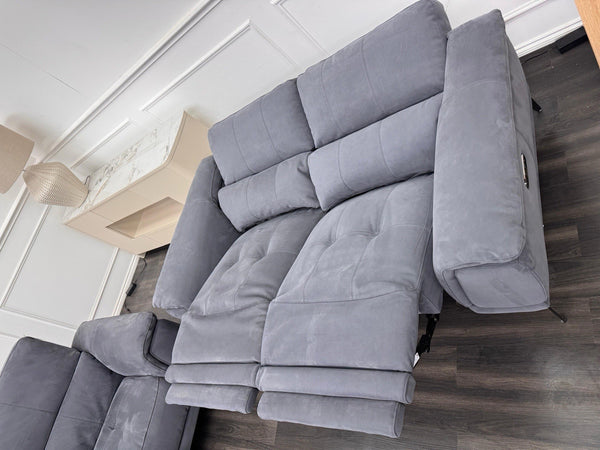 Furniture Village 3+2 Seater Sofa Set Power Recliner Dark Grey Suede7
