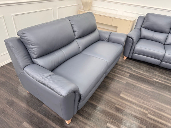 LA Z BOY Vienna Static 3 & Power Recliner 2 Seater Sofa Set Blue Leather17