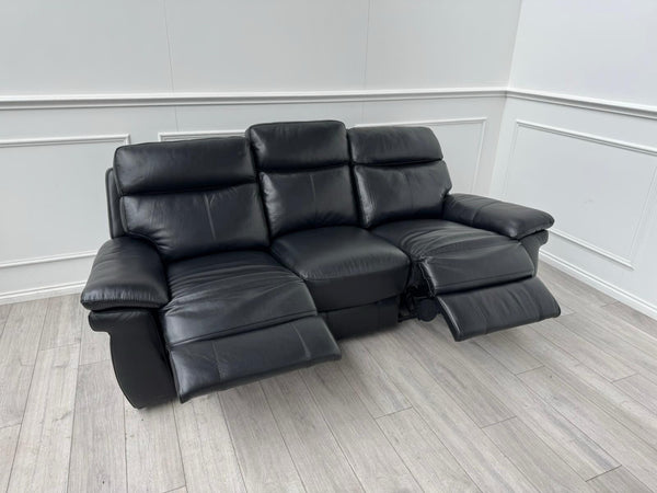 FV Serene Black Leather Power Recliner 3 Seater Sofa Lumbar + Headrest1