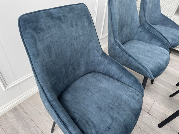 Furniture Village Veja Navy Blue Velvet Set Of 6 Swivel Dining Chairs6