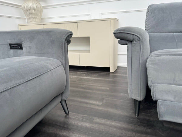 Furniture Village Huxley 3 Seater + Armchair Sofa Set Grey Velvet Power Recliner6