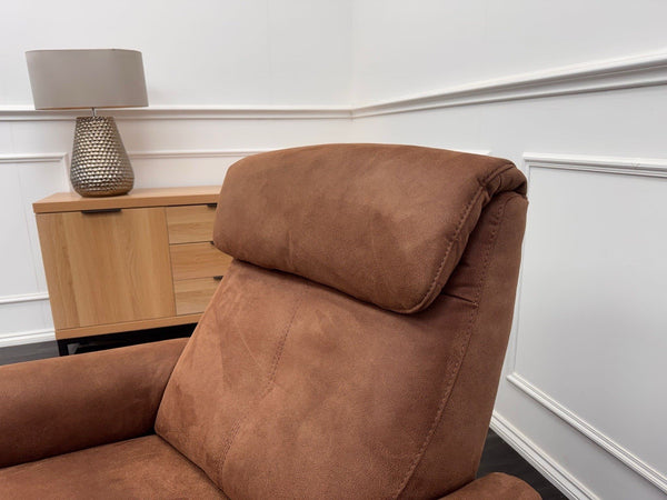 Furniture Village Rowen Brown Fabric Armchair Power Recliner+Swivel+Rocking1