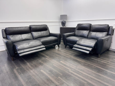 Furniture Village Zen Black Leather Power Recliner 3 + 2 Seater Sofa Set0