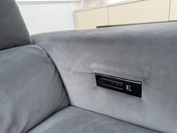 Furniture Village Huxley 3 Seater + Armchair Sofa Set Grey Velvet Power Recliner13