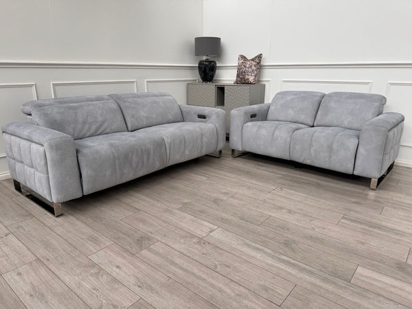 Sofology Marvella 2.5 + 2 Seater Sofa Set Flecked Silver Fabric Power Recliner9