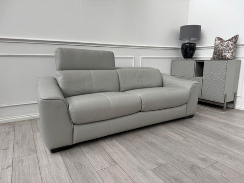 Furniture Village Xavier Grey Leather 3 Seater Sofa Adjustable Headrest RRP£17450