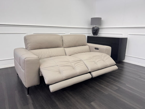 Furniture Village New York Power Recliner 3 Seater Sofa Pale Grey Leather1