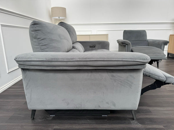 Furniture Village Huxley 3 Seater + Armchair Sofa Set Grey Velvet Power Recliner8