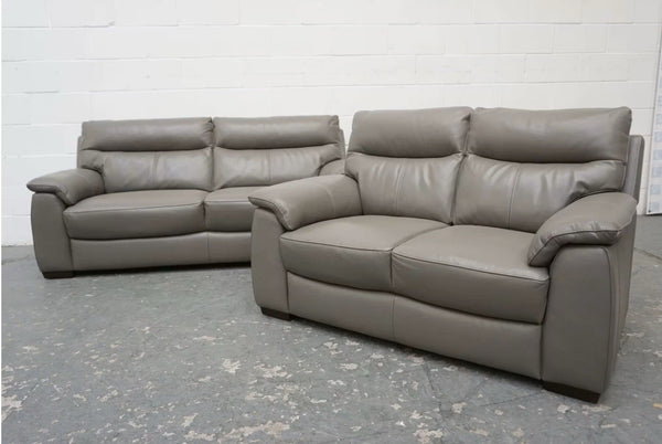 Furniture Village Grey Leather Standard 3 & 2 Seater Sofa Set0