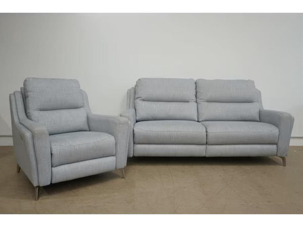 Parker Knoll Portland 3 Seater Sofa & Power Recliner Armchair - Baby Blue Fabric1