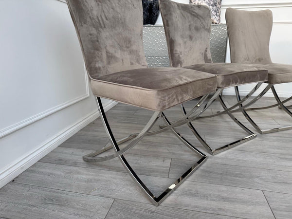 Furniture Village Vanquish Taupe Beige Velvet Set Of 4 Dining Chairs2