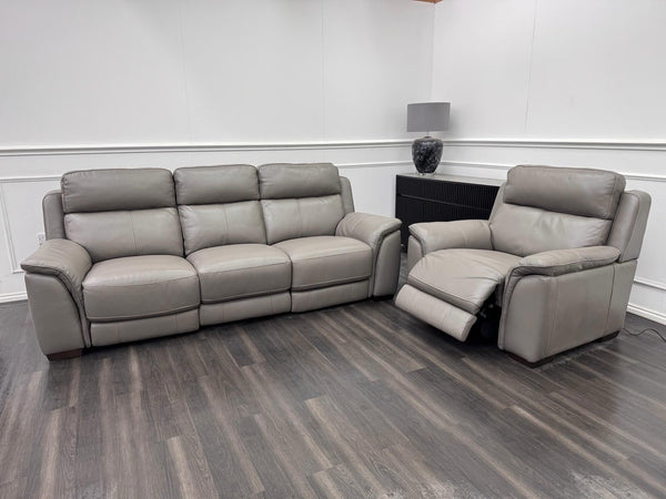 Furniture Village Power Recliner Grey Genuine Leather 3+1 Seater Sofa Set19