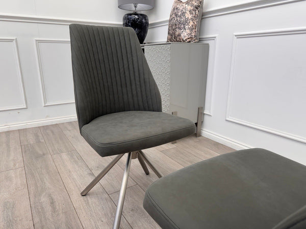 Furniture Village Grigio Pair of Grey Suede Swivel Dining Chairs2