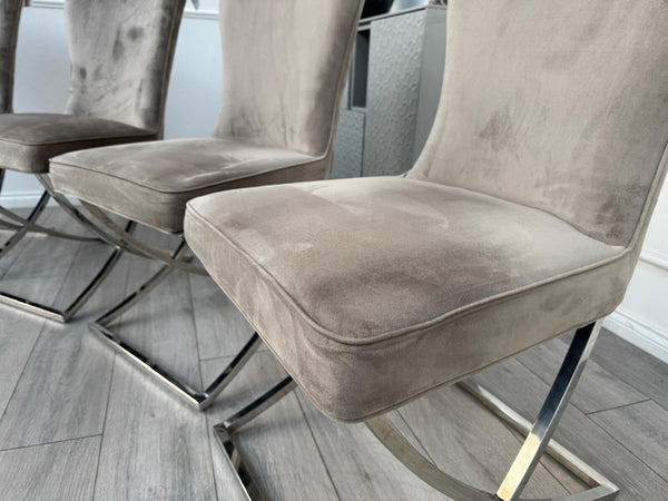 Furniture Village Vanquish Taupe Beige Velvet Set Of 4 Dining Chairs4