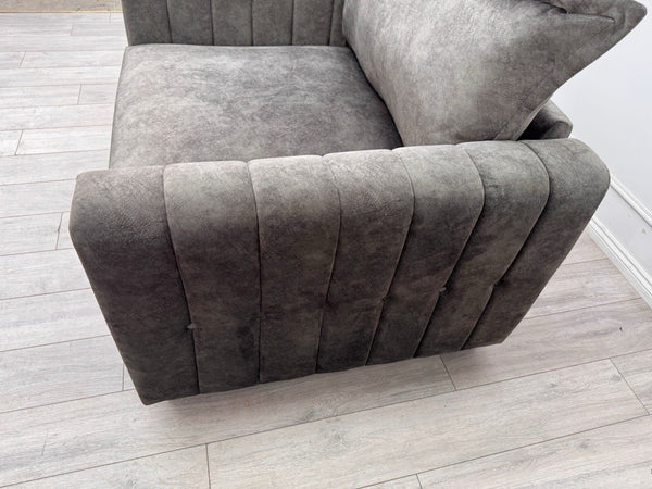 DFS Devine Grey Velvet Loveseat Cuddlier Armchair7
