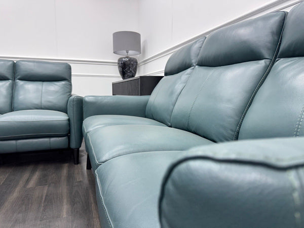 Furniture Village Petit 3 & 3 Seater Sofa Set Power Recliner Lake Green Leather3
