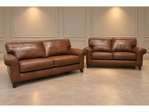 Parker Knoll Penelope milan chesnut leather 3 + 2.5 seater sofa set0