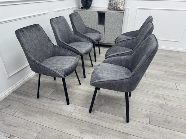 Furniture Village Veja Grey Velvet Set Of 6 Swivel Dining Chairs1