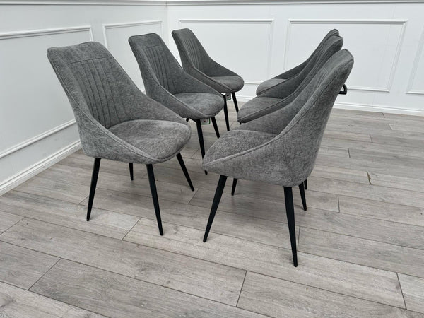Furniture Village Crete Set Of 6 Swivel Dining Chairs Grey Fabric1