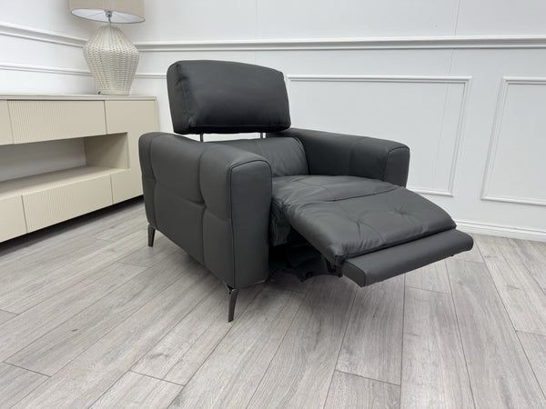 Furniture Village New York Power Recliner Armchair Grey Leather Power Headrest1