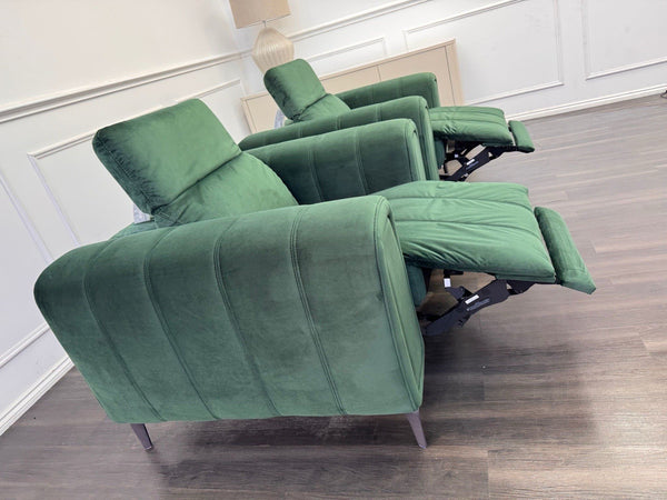 DFS Torren Power Recliner Pair Of Armchairs Green Velvet Power Headrest2