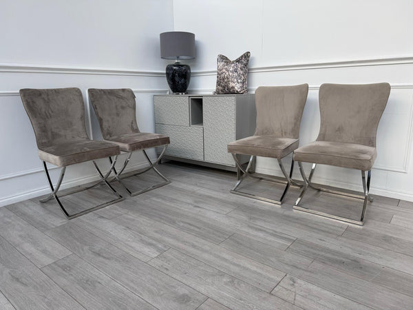 Furniture Village Vanquish Taupe Beige Velvet Set Of 4 Dining Chairs12