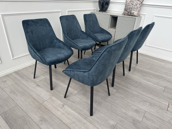 Furniture Village Veja Navy Blue Velvet Set Of 6 Swivel Dining Chairs3
