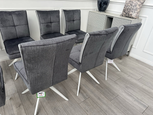 Furniture Village Glacier Set Of 8 Swivel Dining Chairs Dark Grey Fabric5
