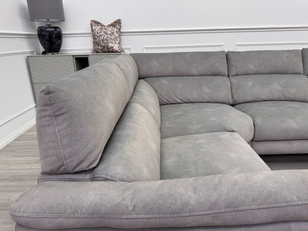 Sofology Missouri Corner Sofa In Silver Grey Fabric Power Recliner + Headrest20