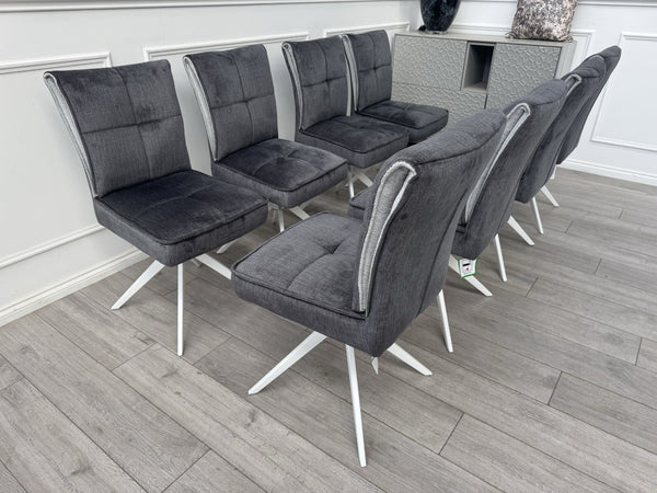 Furniture Village Glacier Set Of 8 Swivel Dining Chairs Dark Grey Fabric10