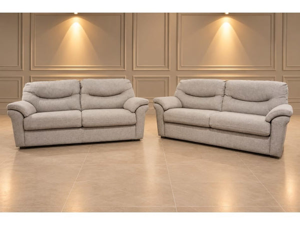 G Plan Washington dapple sparrow fabric standard pair of 3 seater sofas0