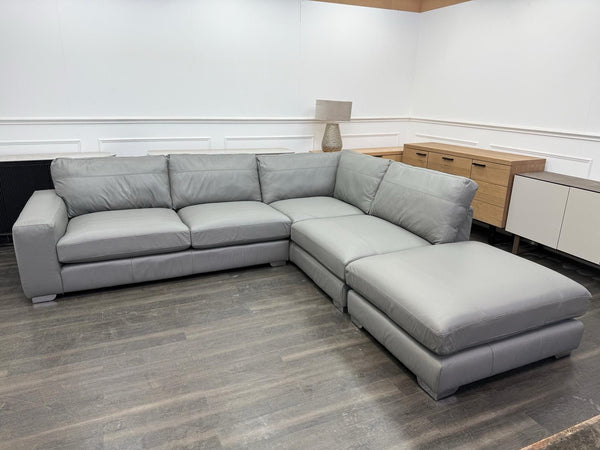 Next Houghton Grey Leather Corner Sofa Open End With Footstool0