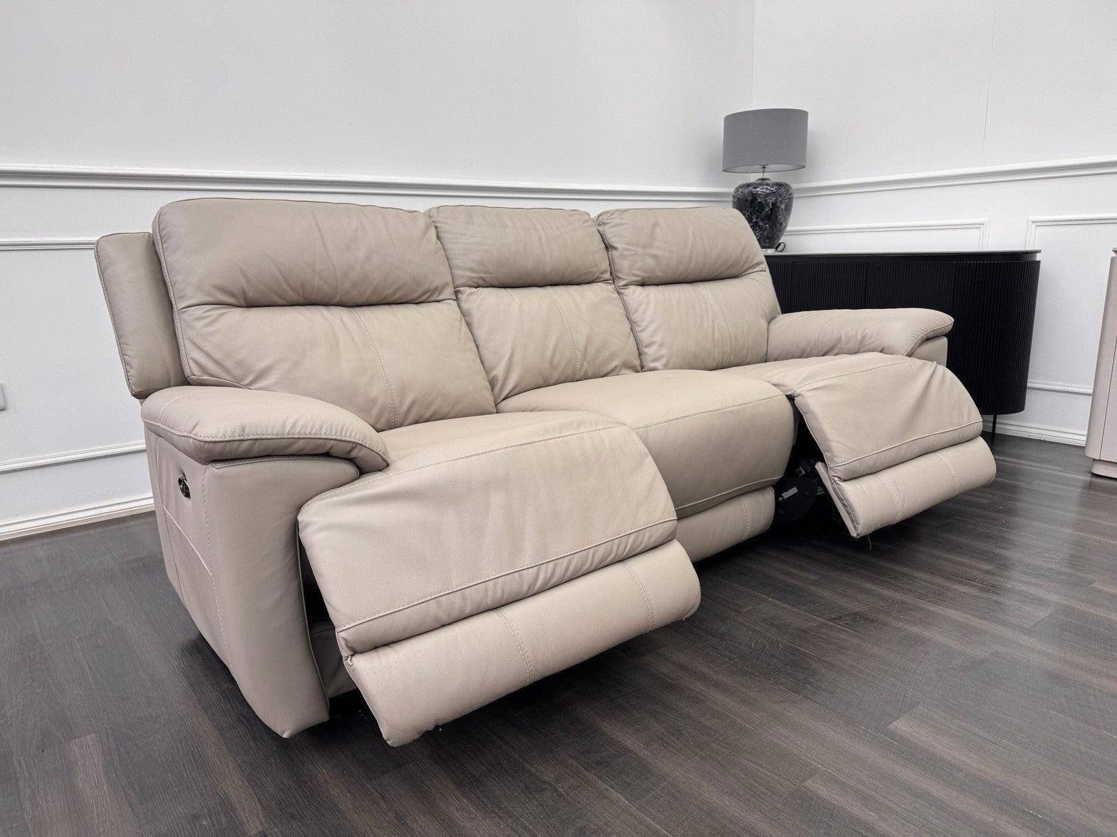 Furniture Village TOUCH 3 Seater Power Recliner Sofa Taupe Leather0