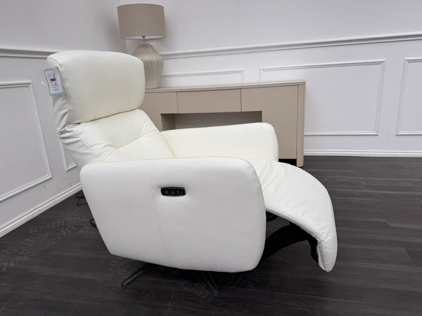 Furniture Village Le Mans Power Recliner White Leather Swivel Armchair2