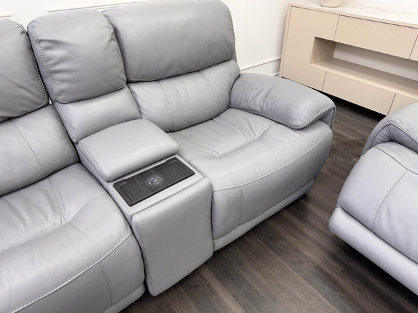 Furniture Village Link Power Recliner 2 Seater + 2x Armchairs Set Grey Leather21