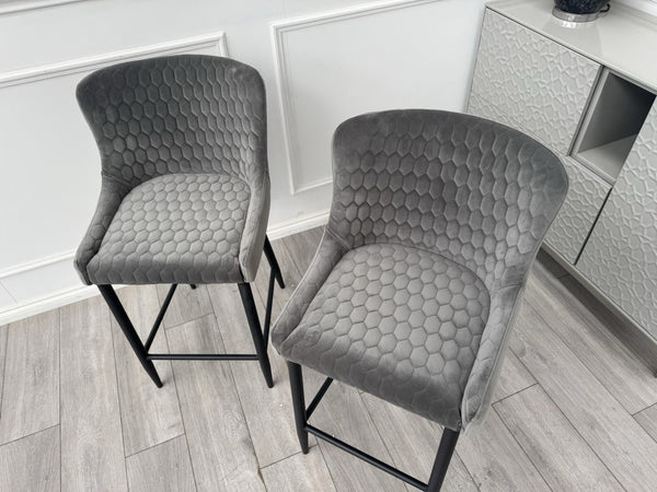 Furniture Village Osaka Grey Velvet Pair Of 2 Barstool Chairs1