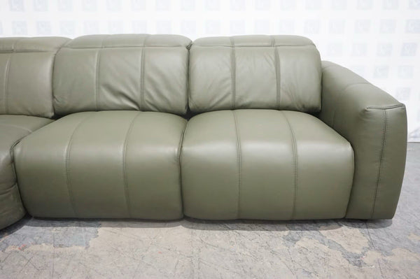Furniture Village Corner Sofa 1 Seat Power Recliner & Headrests Green Leather3