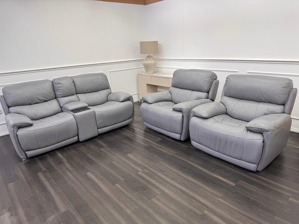 Furniture Village Link Power Recliner 2 Seater + 2x Armchairs Set Grey Leather23
