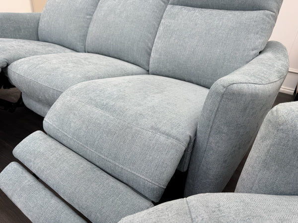 Furniture Village Petit Sky Blue Fabric Power Recliner 3+1+1 Seater Sofa Set22