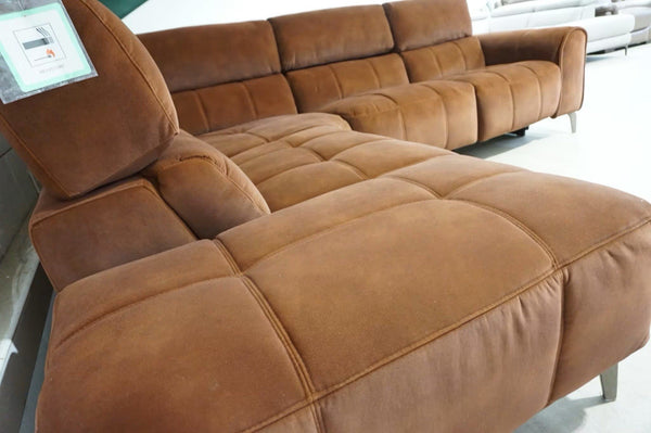 DFS Burnt orange velvet fabric Power Recliner 2 piece Open End Corner Sofa3