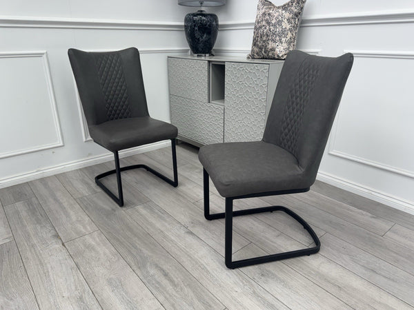 Furniture Village Loki Premium Faux Leather Pair Of 2 Dining Chairs Grey1