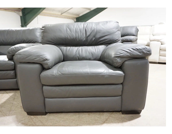 Furniture Village Cozee Dark Grey Leather 3 Seater Sofa + 2x Armchairs Set4