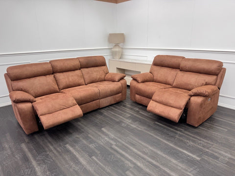 Furniture Village Moreno Power Recliner 3 +2 Seater Brown Saddle0