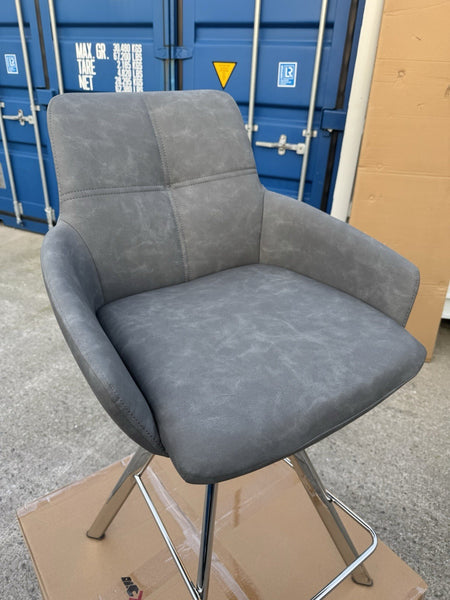 Furniture Village Vegas Chrome Swivel Dining Barstool Grey Leather (Pre-sale)7