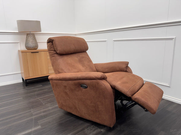 Furniture Village Rowen Brown Fabric Armchair Power Recliner+Swivel+Rocking3